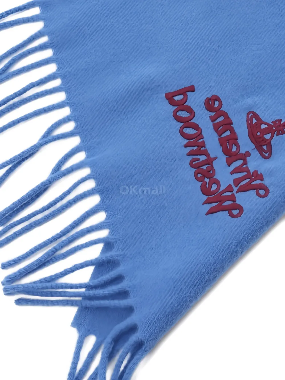 Vivienne Westwood logo-embroidery fringed scarf - Blu
