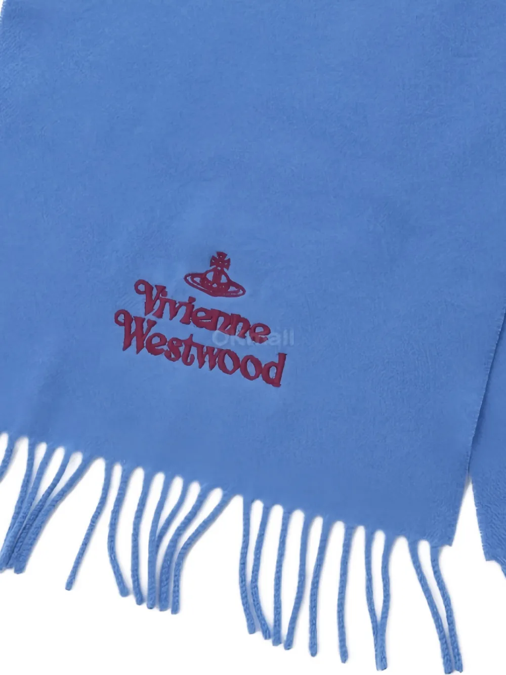 Vivienne Westwood logo-embroidery fringed scarf - Blauw