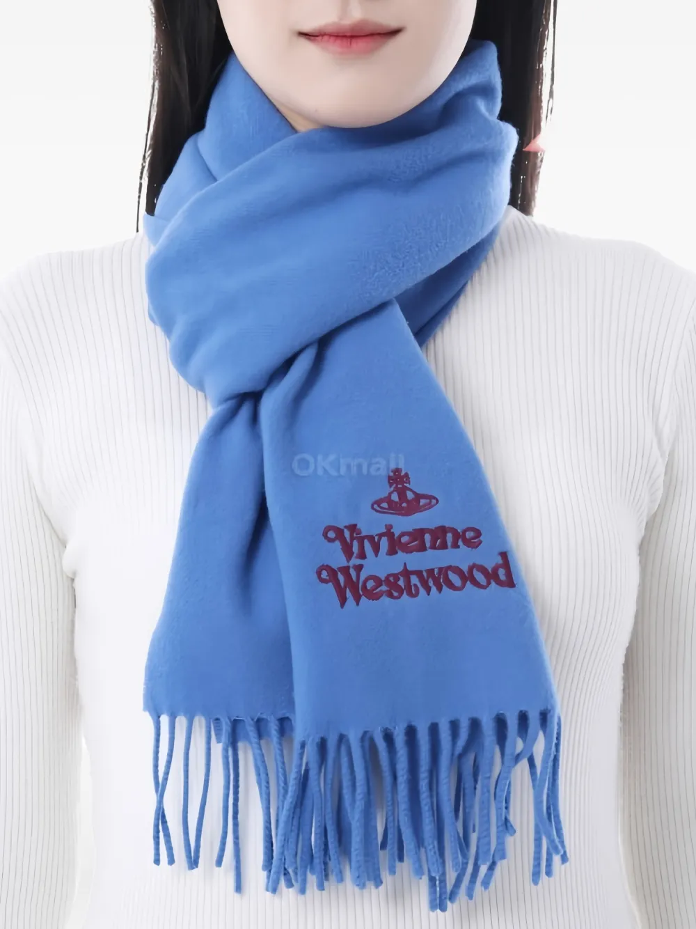 Vivienne Westwood Sjaal met geborduurd logo en franje Blauw