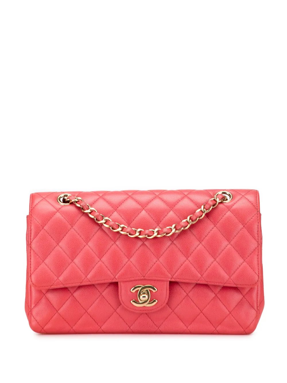 Pre-owned Chanel 2016-2017 Medium Classic Caviar Double Flap Shoulder Bag In Pink