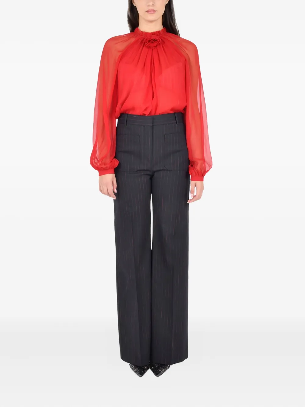 Alberta Ferretti rose-detail high-neck blouse - Rood