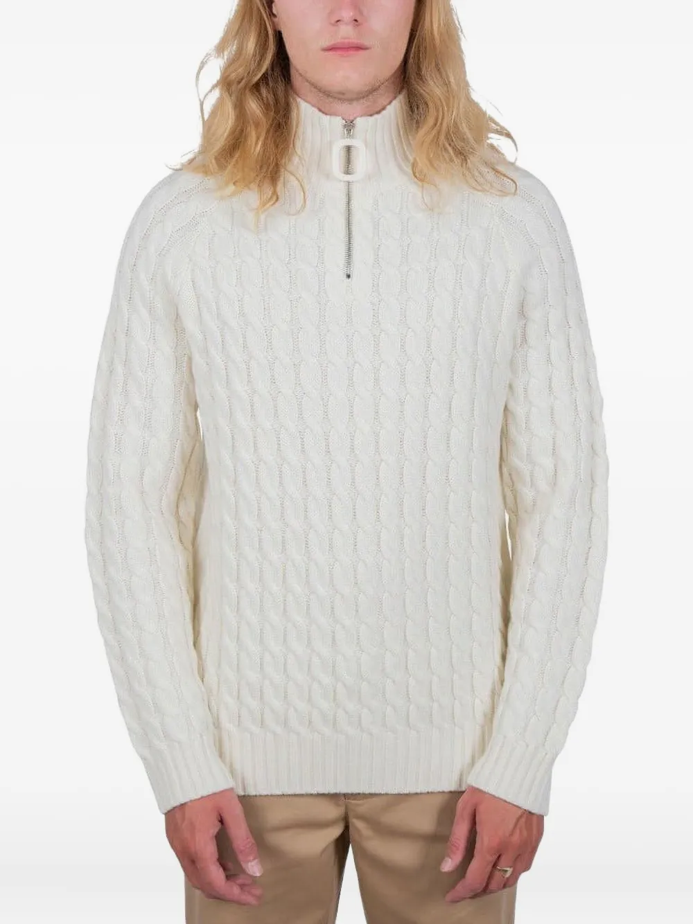 JW Anderson pull en maille torsadée à fermeture zippée | blanc | Image 1