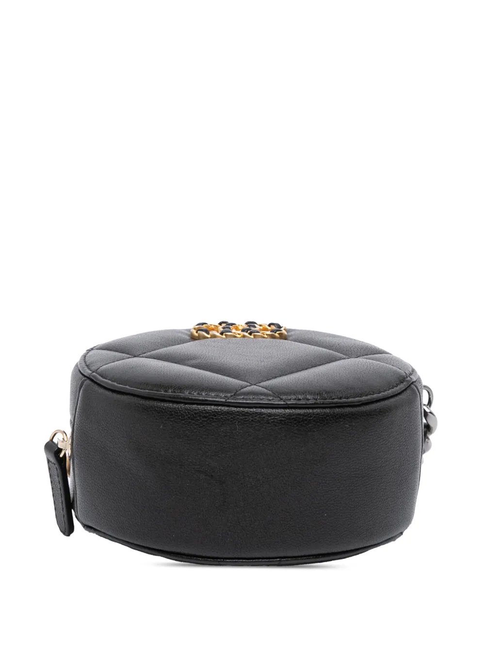 Pre-owned Chanel 2019 Lambskin 19 Round Clutch With Chain Satchel In Black