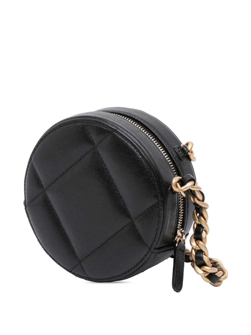 Pre-owned Chanel 2019 Lambskin 19 Round Clutch With Chain Satchel In Black