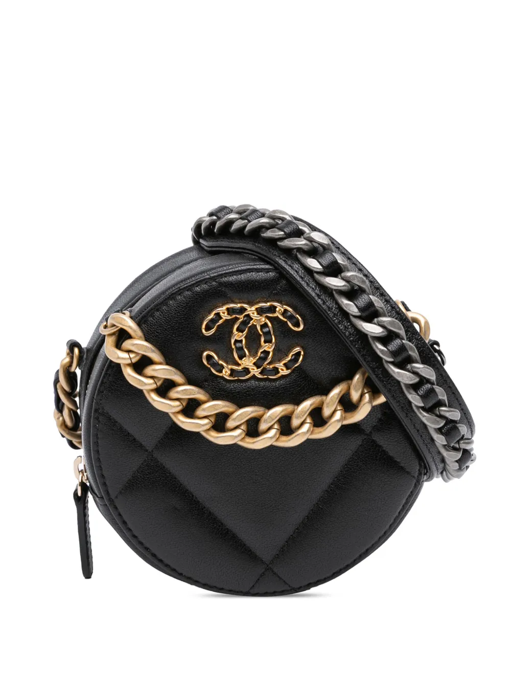 Клатч CHANEL из овечьей кожи 2019 года выпуска, бывший в употреблении, с 19-ю круглыми вставками и сумочкой на цепочке