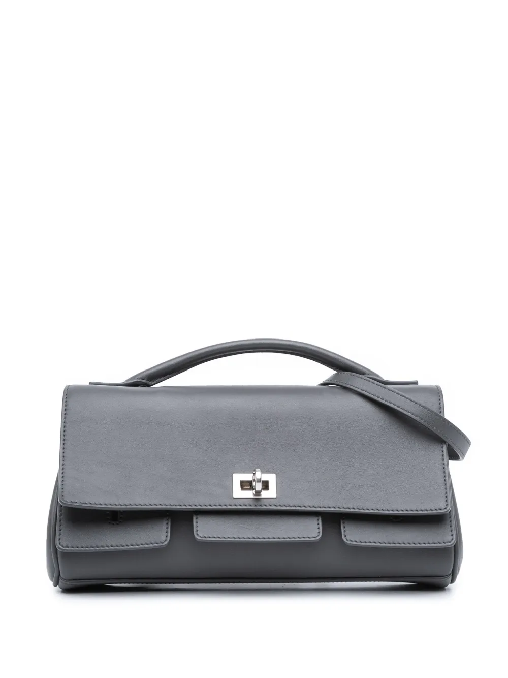 Pre-owned Balenciaga 2012-2025 Small Smooth Calfskin Bel Air Clutch On Strap Satchel In Gray