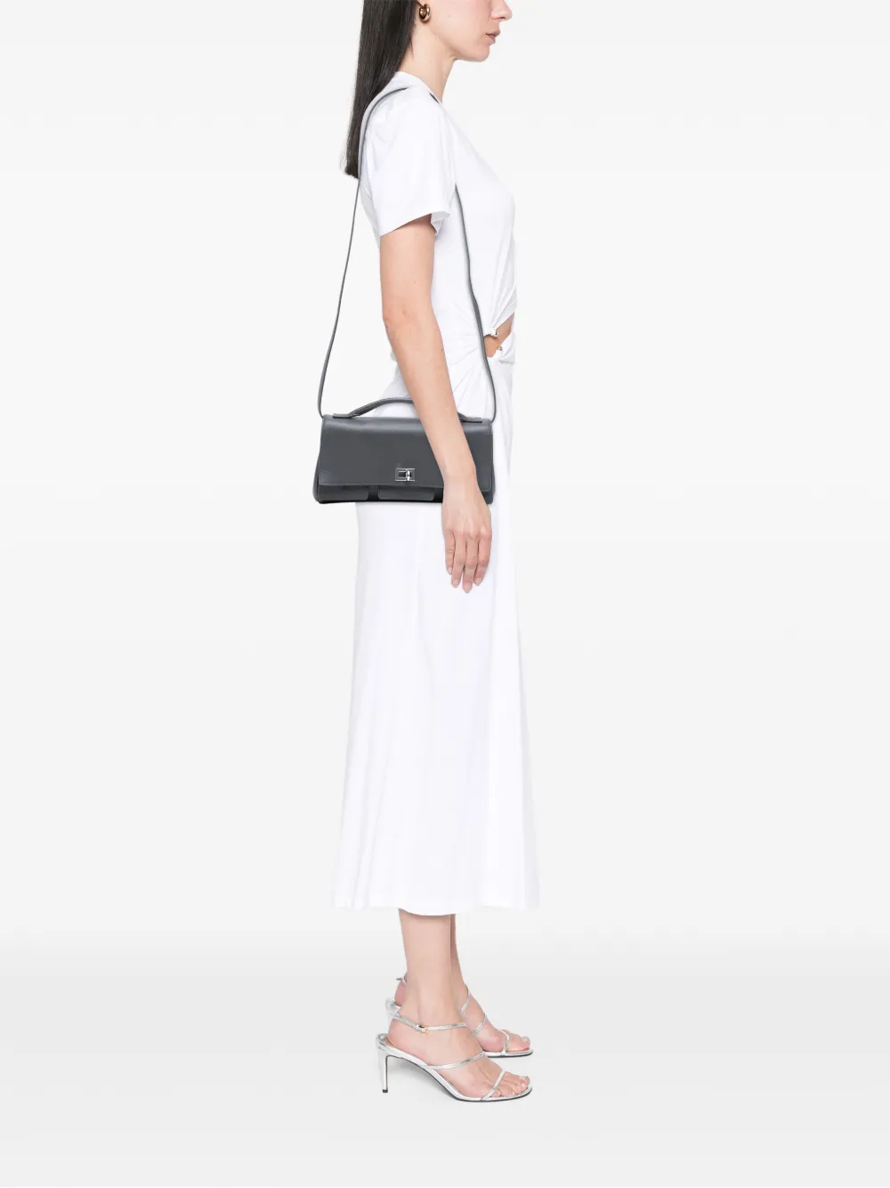 Pre-owned Balenciaga 2012-2025 Small Smooth Calfskin Bel Air Clutch On Strap Satchel In Gray