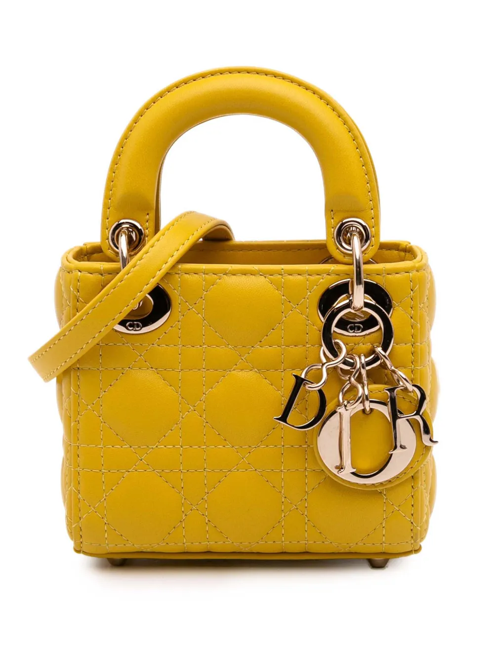 Christian Dior Pre-Owned 2022 Micro Lambskin Cannage Lady Dior satchel - Giallo