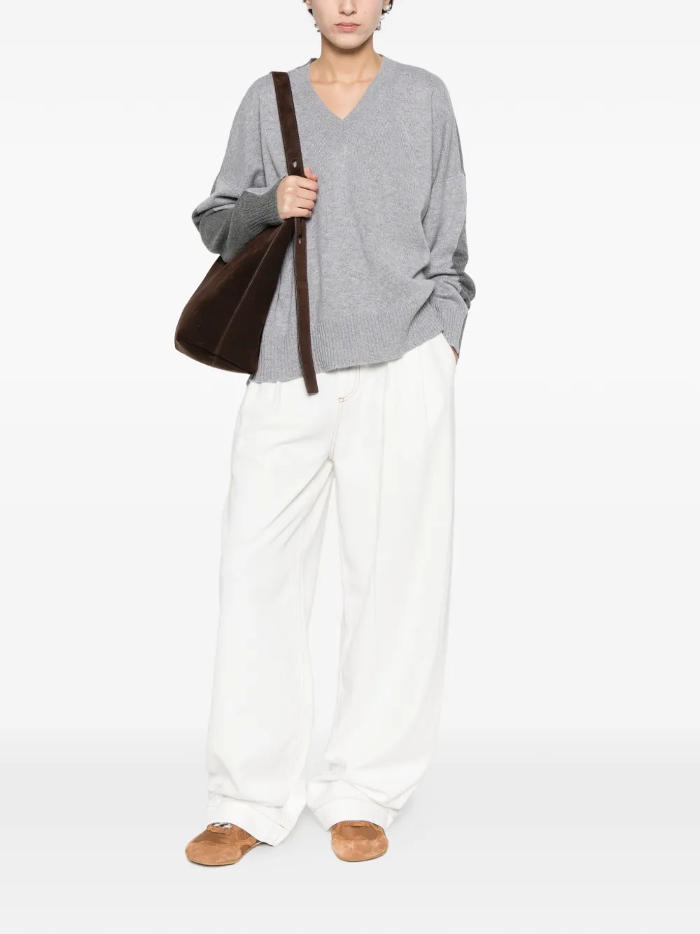  Plan C V-neck Colour-block Cardigan - Grey 