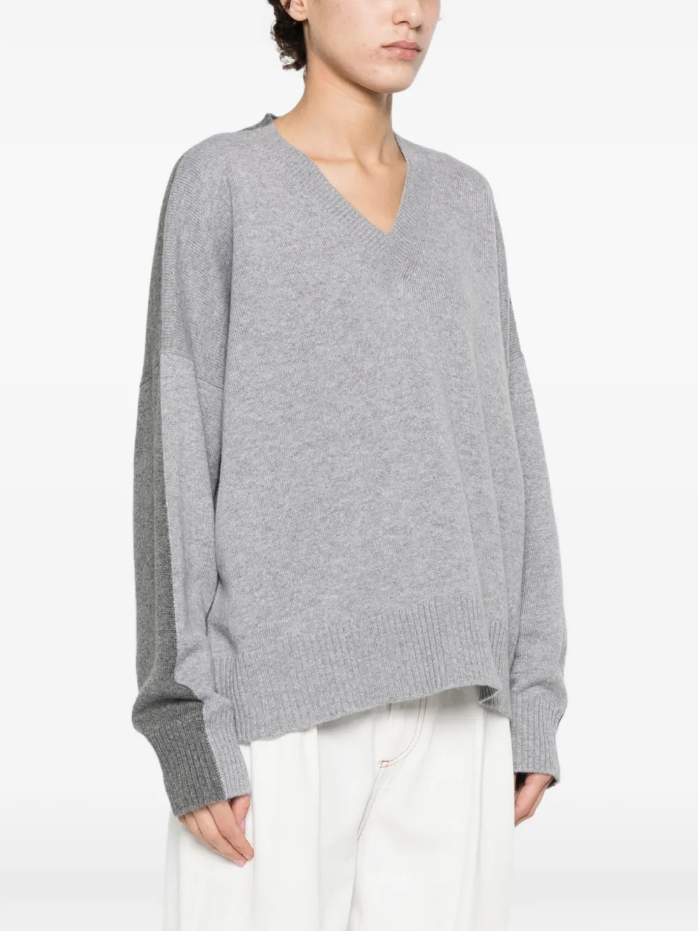  Plan C V-neck Colour-block Cardigan - Grey 