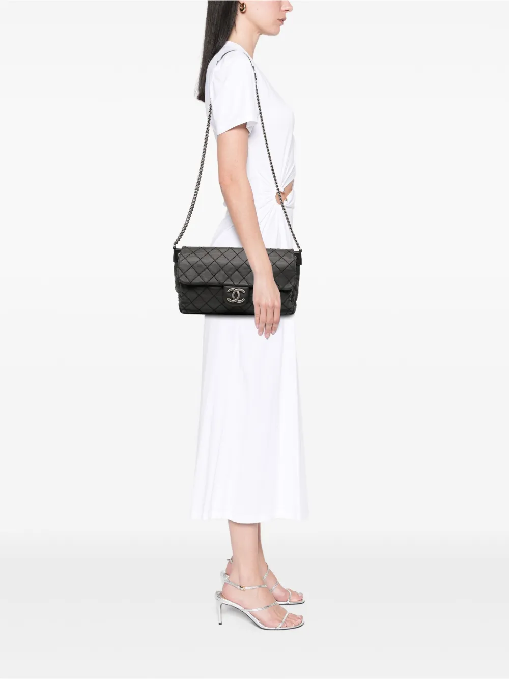 Pre-owned Chanel 2012-2013 Large Quilted Iridescent Calfskin Coco Daily Flap Crossbody Bag In Gray