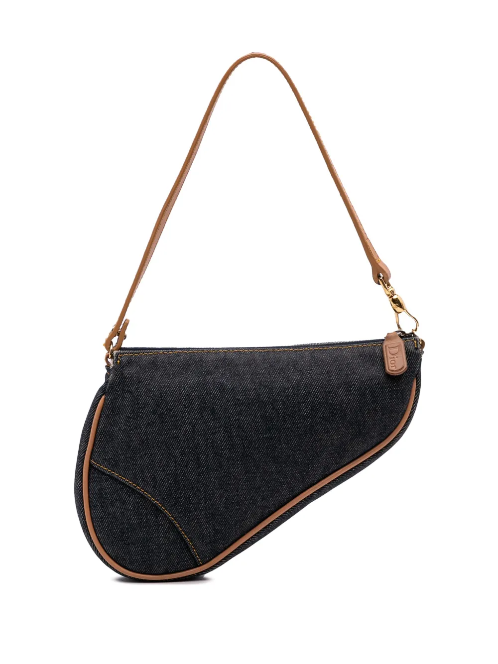 Pre-owned Dior 2011 Mini Denim Saddle Pochette Shoulder Bag In Blue