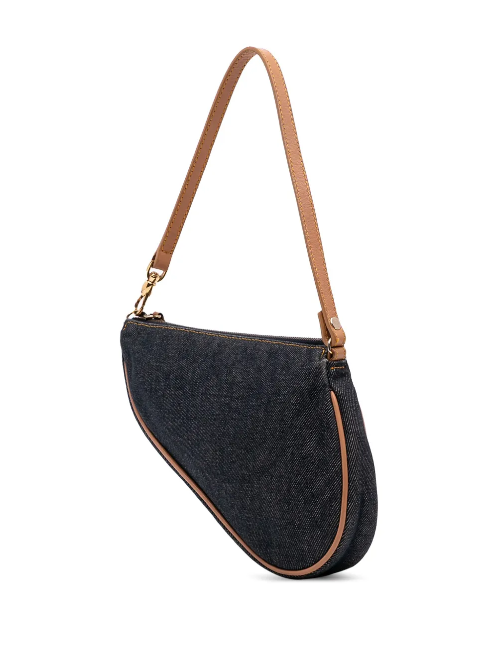Pre-owned Dior 2011 Mini Denim Saddle Pochette Shoulder Bag In Blue