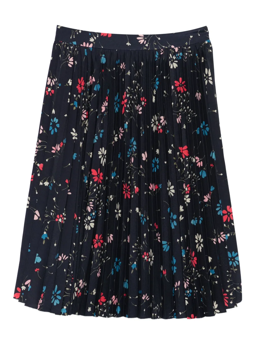 Pre-owned Balenciaga 2017 Floral-print Pleated Skirt In Blue