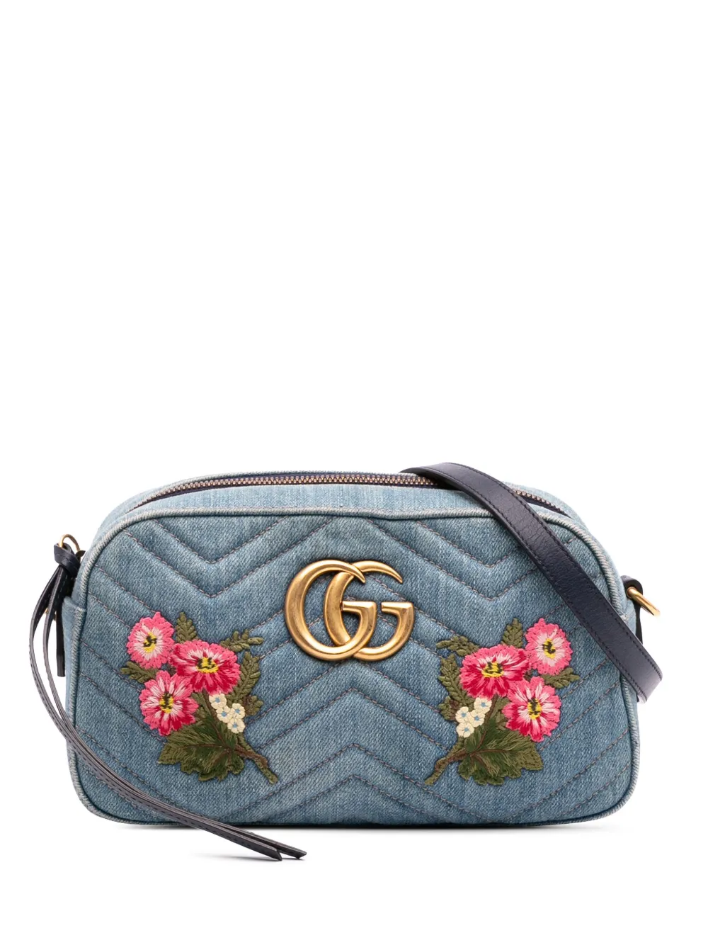 Gucci Pre-Owned 2016-2025 スモール GGマーモント エンブロイダリー マテラッセ デニム ショルダーバッグ - Gucci Pre-Owned 2016-2025 スモール GGマーモント エンブロイダリー マテラッセ デニム ショルダーバッグ -