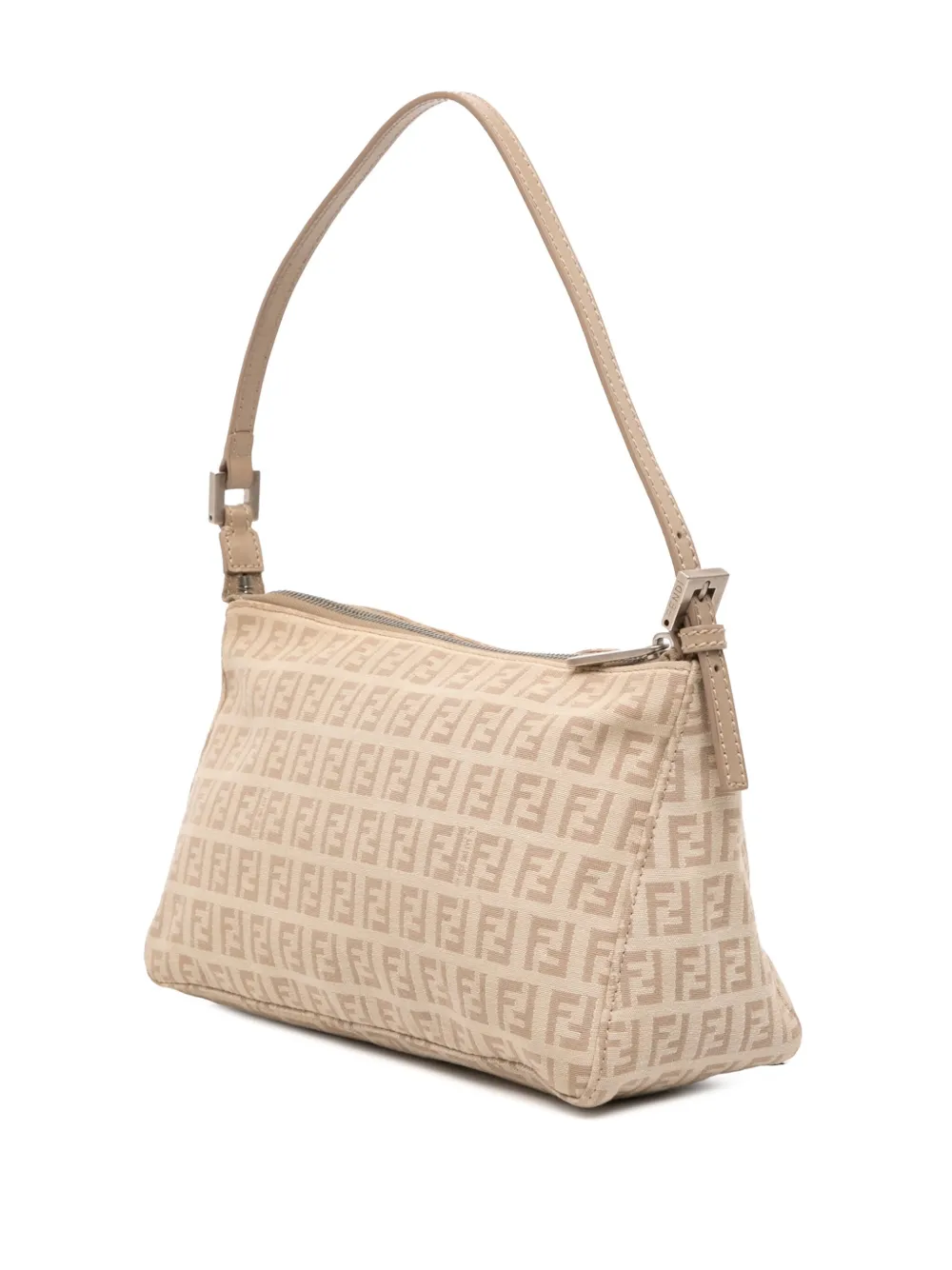 Pre-owned Fendi 2000-2010 Zucchino Canvas Pochette Shoulder Bag In Brown