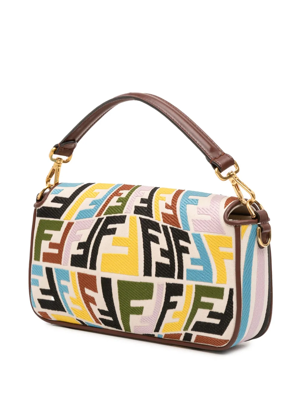 Pre-owned Fendi 2010-2025 Sarah Coleman Zucca Embroidered Canvas Fish Eye Vertigo Baguette Satchel In Brown