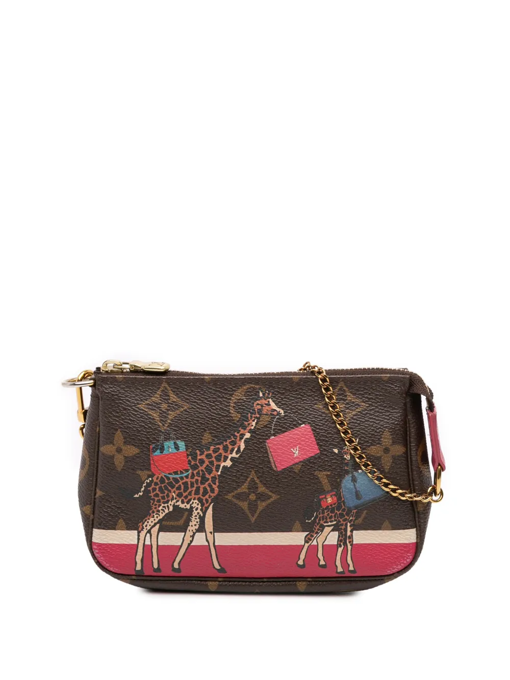 Pre-owned Louis Vuitton 2017 Monogram Giraffe Christmas Mini Pochette Accessoires Handbag In Brown