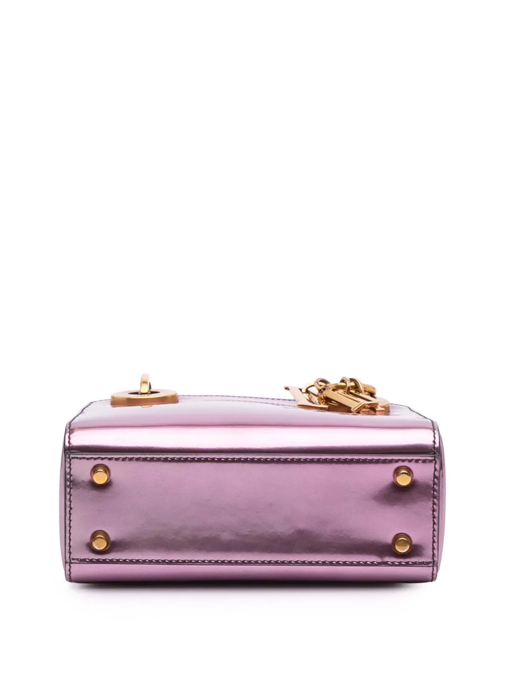 Pre-owned Dior 2018 Mini Metallic Glazed Calfskin Lady  Satchel In Pink
