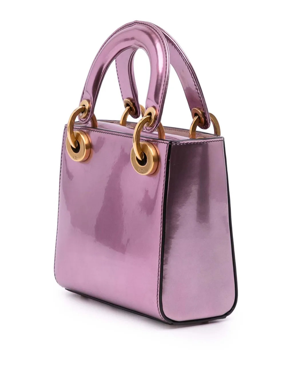 Pre-owned Dior 2018 Mini Metallic Glazed Calfskin Lady  Satchel In Pink