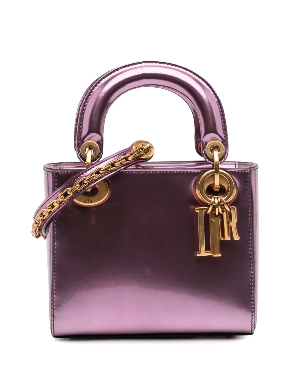 Pre-owned Dior 2018 Mini Metallic Glazed Calfskin Lady  Satchel In Pink
