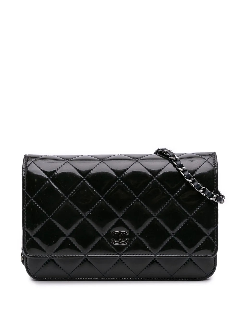 Pre-owned Chanel 2014 Cc Quilted Patent Wallet On Chain Crossbody Bag In Blue