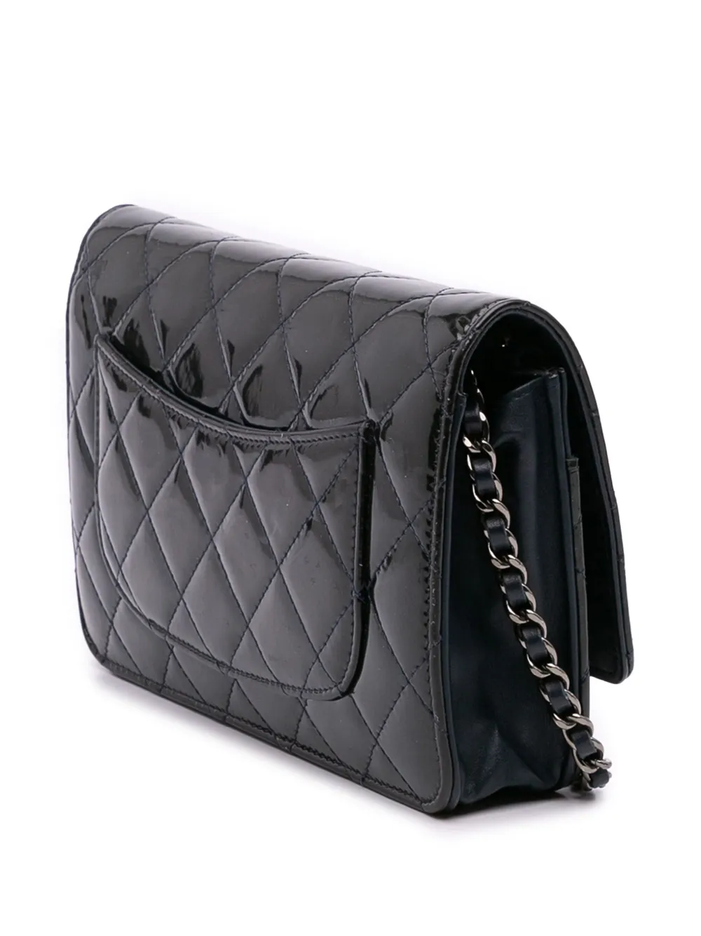 Pre-owned Chanel 2014 Cc Quilted Patent Wallet On Chain Crossbody Bag In Blue