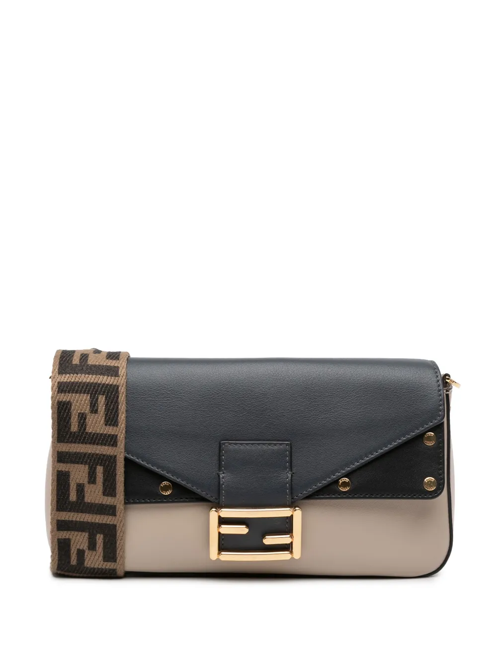 Pre-owned Fendi 2010-2025 Medium Calfskin Flip Baguette Crossbody Bag In Blue