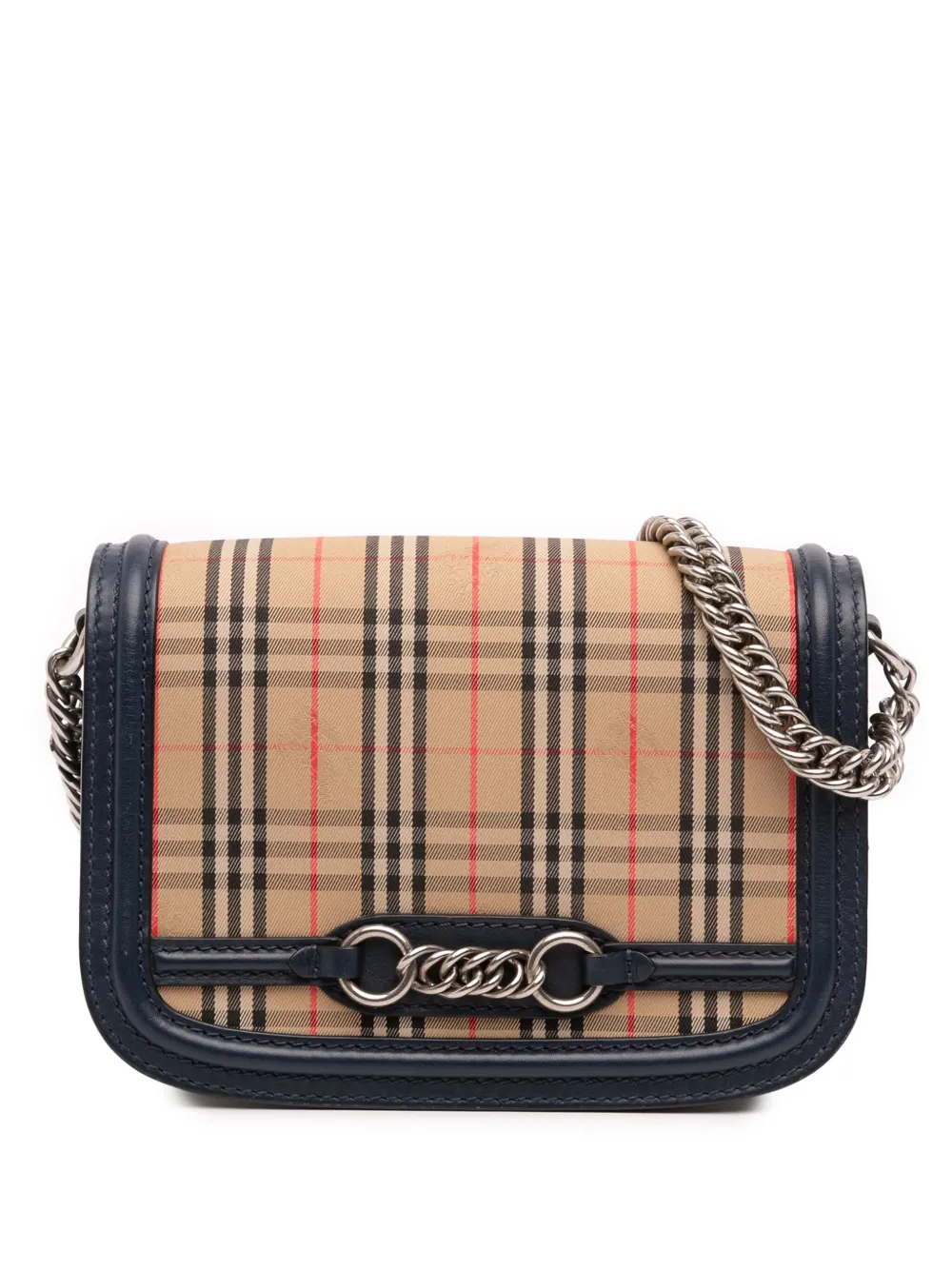 Pre-owned Burberry 2000-2017 Haymarket Check Canvas 1983 Link Flap Shoulder Bag In Blue