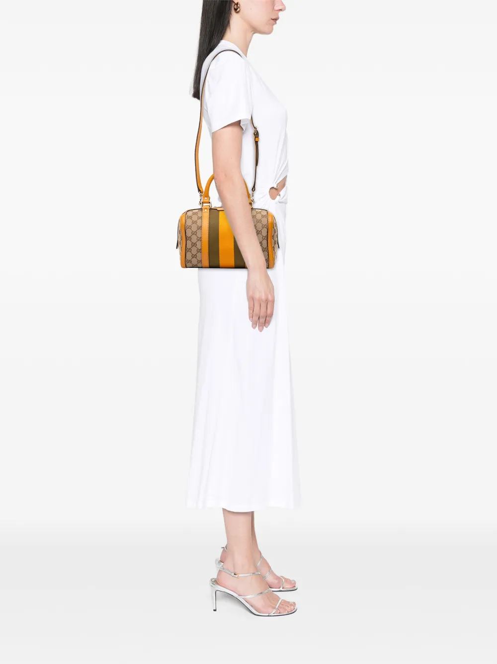 Pre-owned Gucci 2016-2025 Small Gg Canvas Web Joy Boston Bag Satchel In Brown