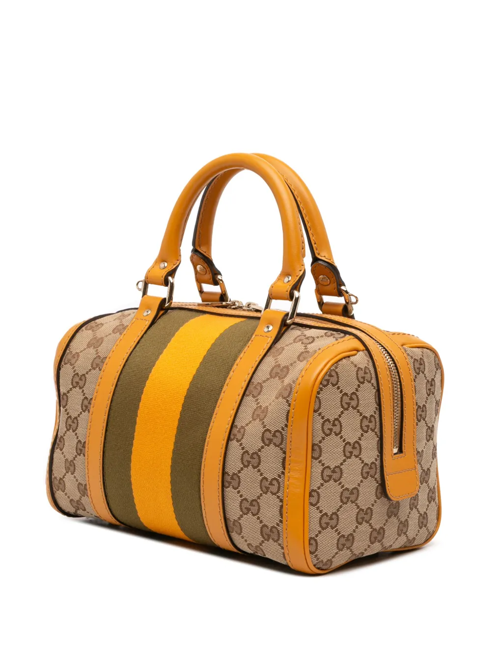 Pre-owned Gucci 2016-2025 Small Gg Canvas Web Joy Boston Bag Satchel In Brown