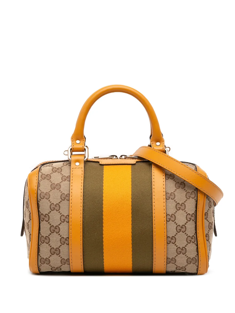 Pre-owned Gucci 2016-2025 Small Gg Canvas Web Joy Boston Bag Satchel In Brown