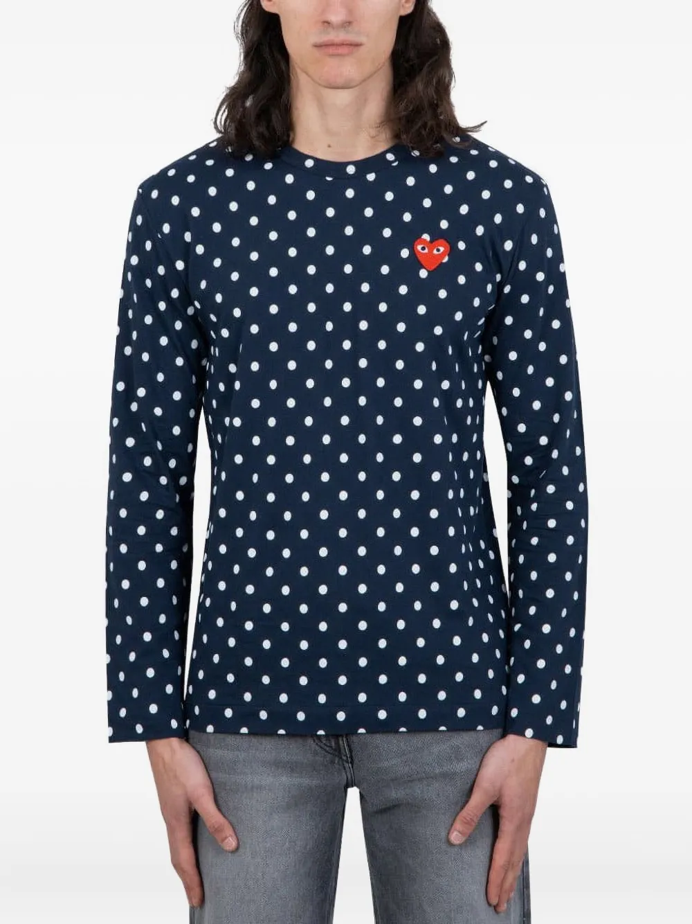 Comme des Garçons Homme T-shirt a pois a maniche lunghe - Blu