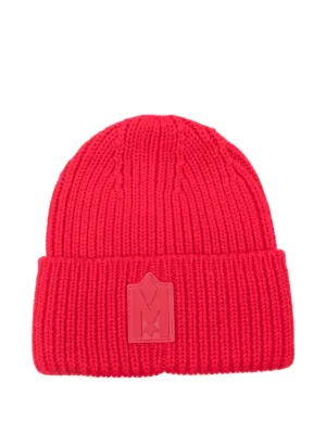 Moncler Ribbed logo-plaque Beanie | Red | FARFETCH