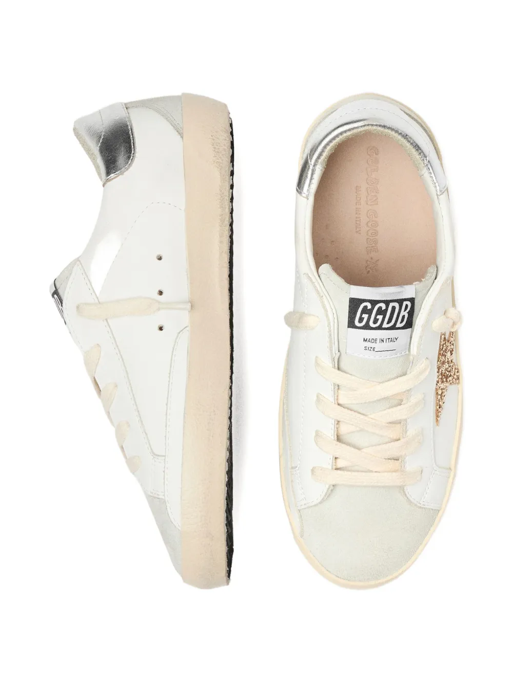Golden Goose Leren sneakers met glitters en ster Wit