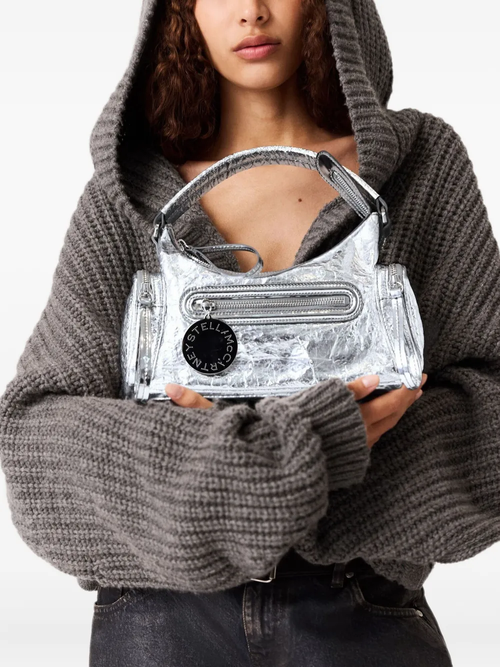 Stella Mccartney Dartmoor Zip Pocket Tote Bag In Silver