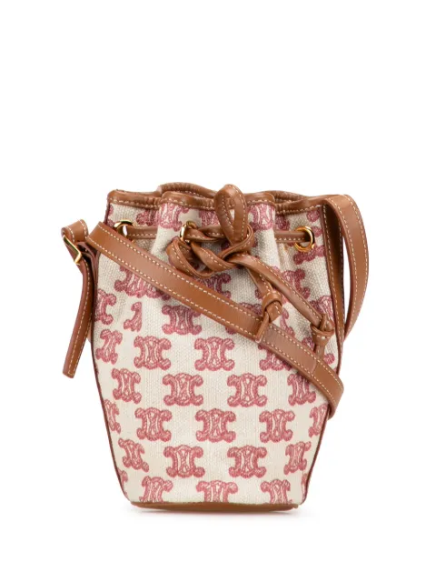 Celine Pre-Owned 2020 Micro Triomphe Embroidered Canvas Drawstring bucket bag