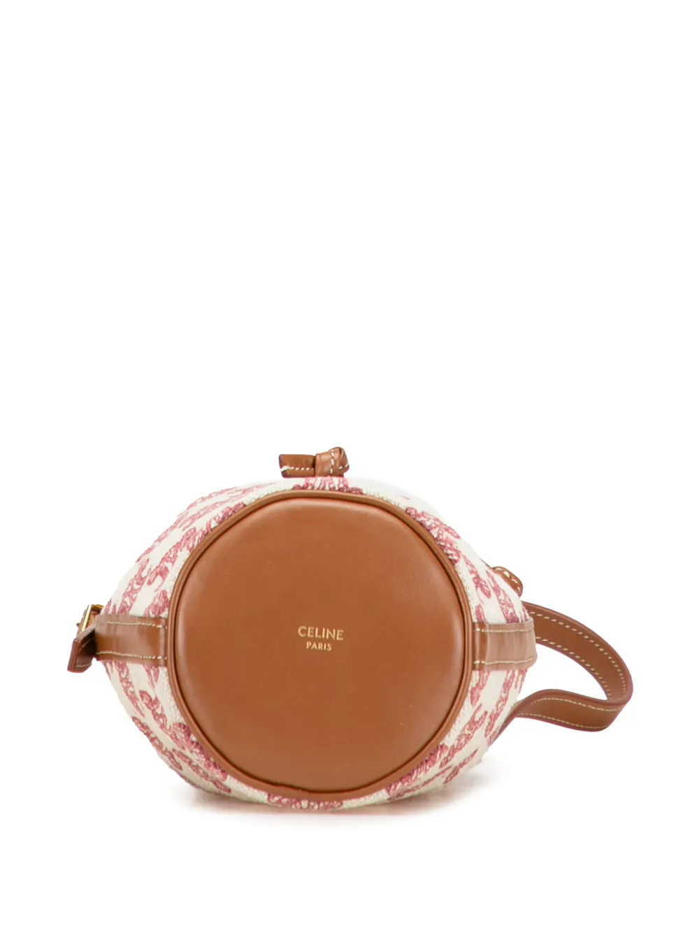 Pre-owned Celine 2020 Micro Triomphe Embroidered Canvas Drawstring Bucket Bag In Brown