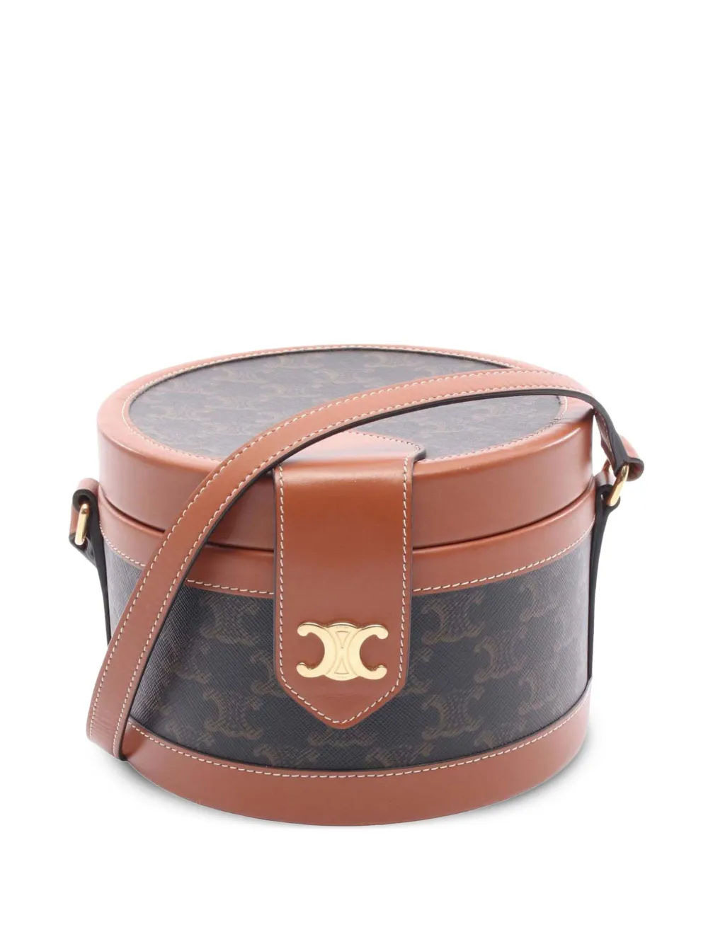 Pre-owned Celine 2021-2025 Medium Triomphe Tambour Shoulder Bag In Brown
