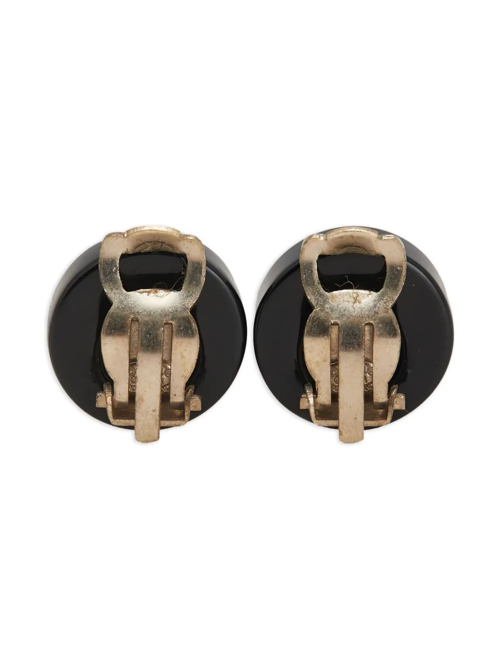 Pre-owned Chanel 2006 Cc Resin No. 5 Button Clip On Earrings Costume Earrings In Black