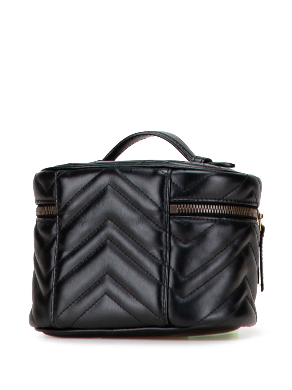 Pre-owned Gucci 2016-2025 Mini Gg Marmont Round Matelasse Leather Vanity Bag In Black