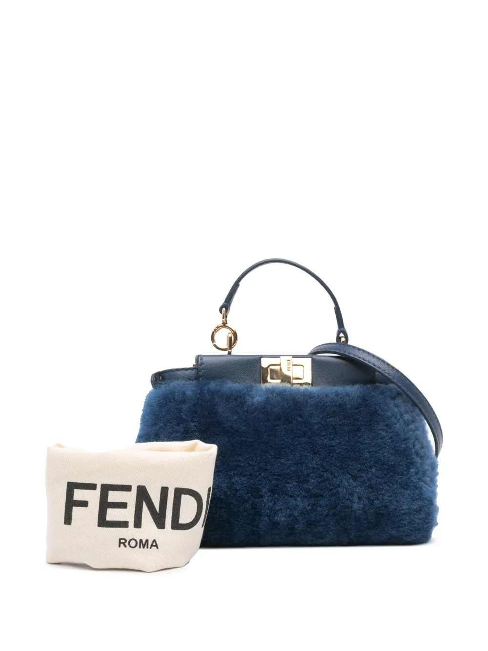Pre-owned Fendi 2010-2025 Micro Shearling Peekaboo Satchel In Blue
