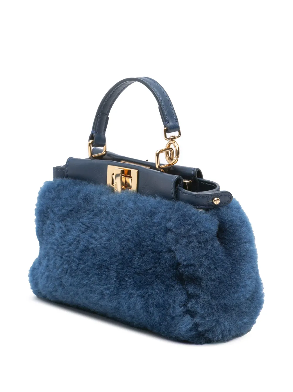 Pre-owned Fendi 2010-2025 Micro Shearling Peekaboo Satchel In Blue