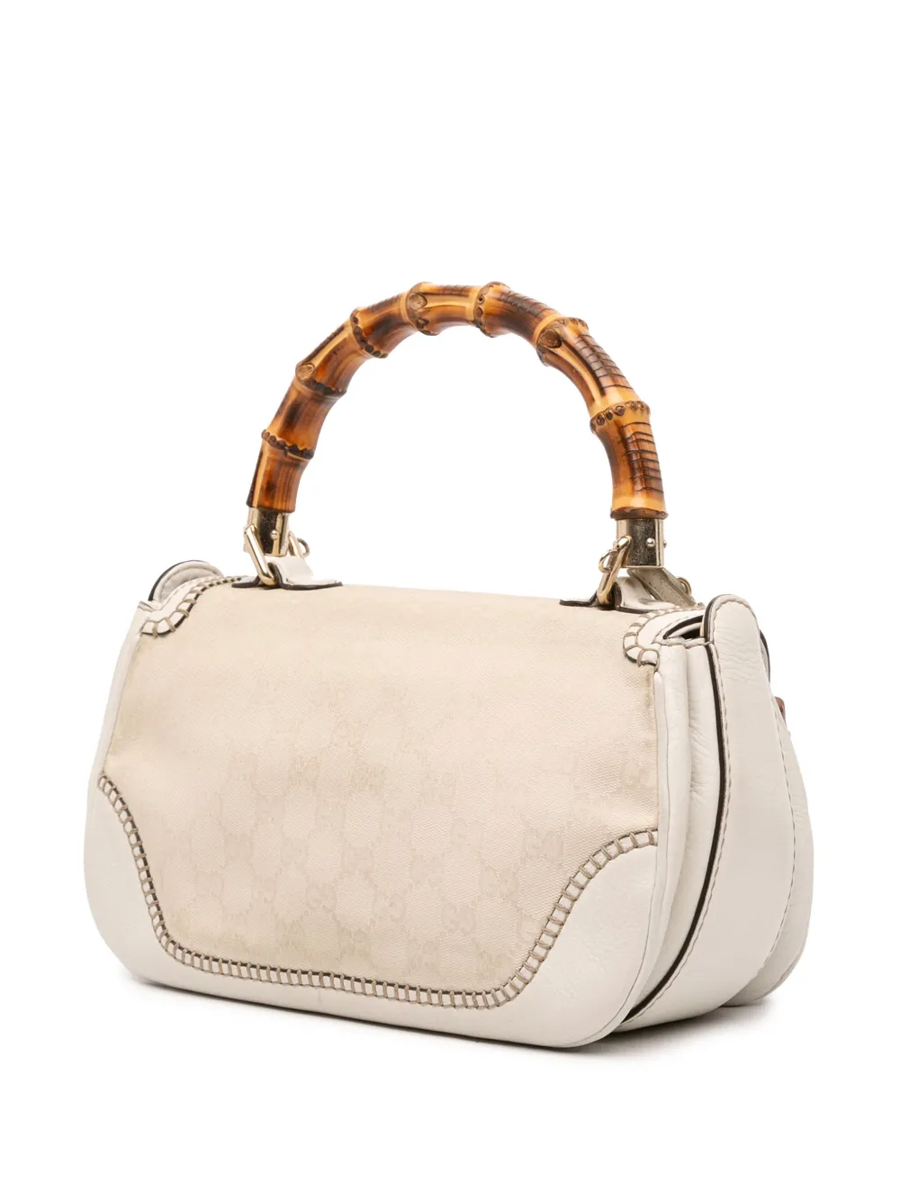 Pre-owned Gucci 2016-2025 Medium Gg Canvas New Bamboo Satchel In White