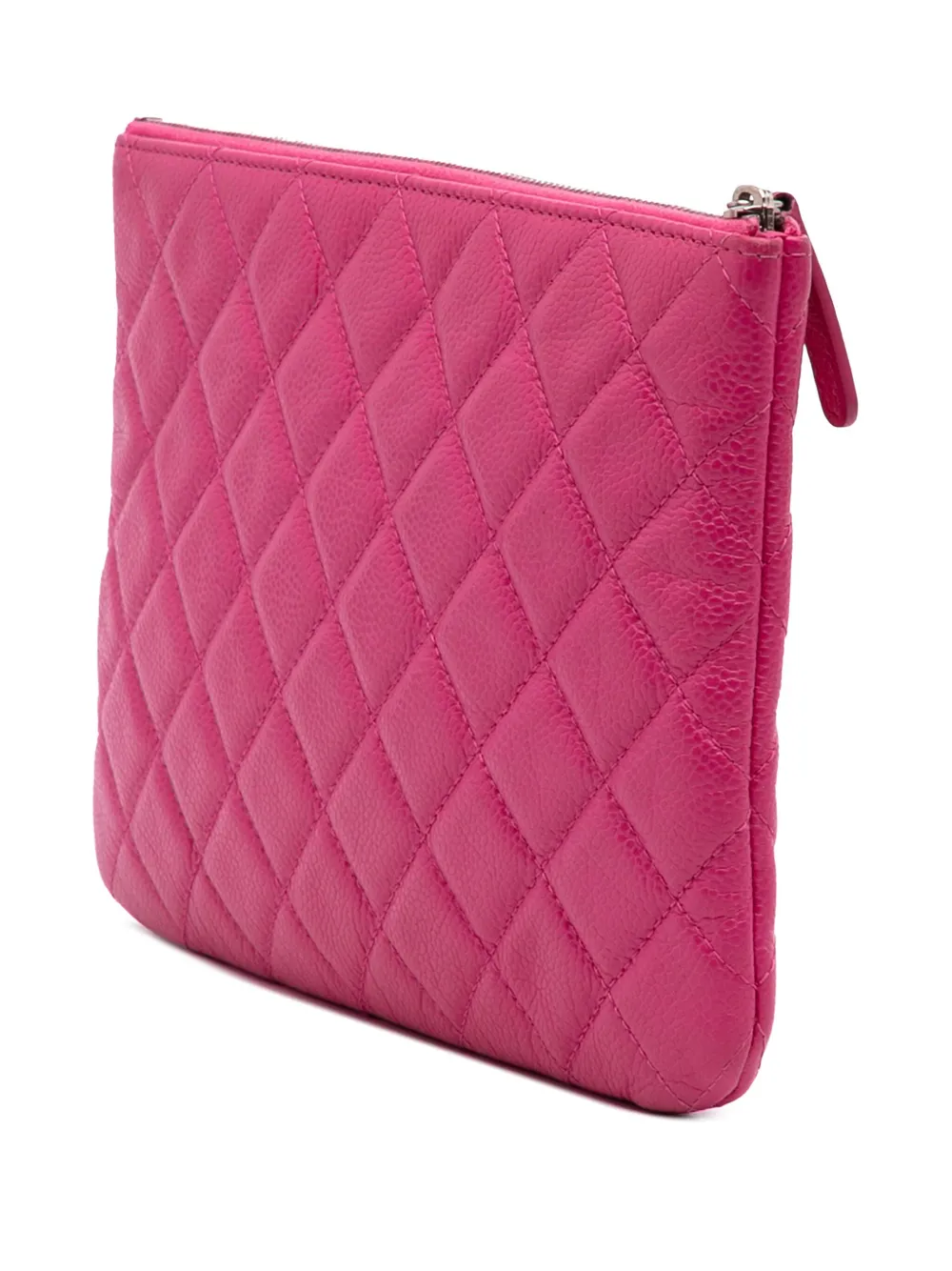 Pre-owned Chanel 2014-2015 Small Quilted Caviar O Case Clutch Bag In Pink