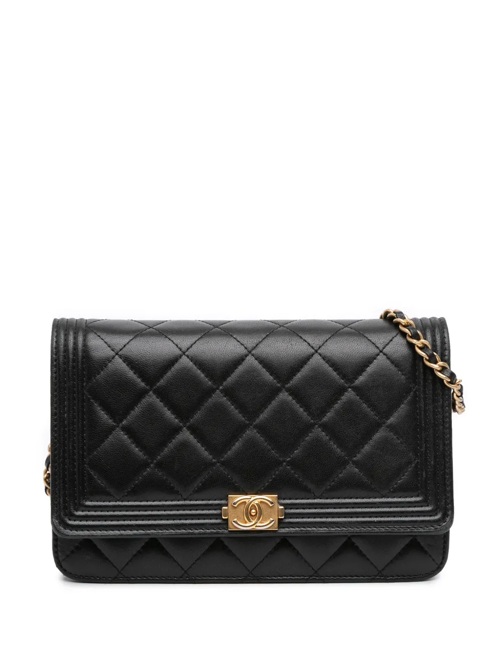 Сумка через плечо CHANEL 2015-2016, бывшая в употреблении, со стеганым кошельком из овечьей кожи для мальчиков на цепочке