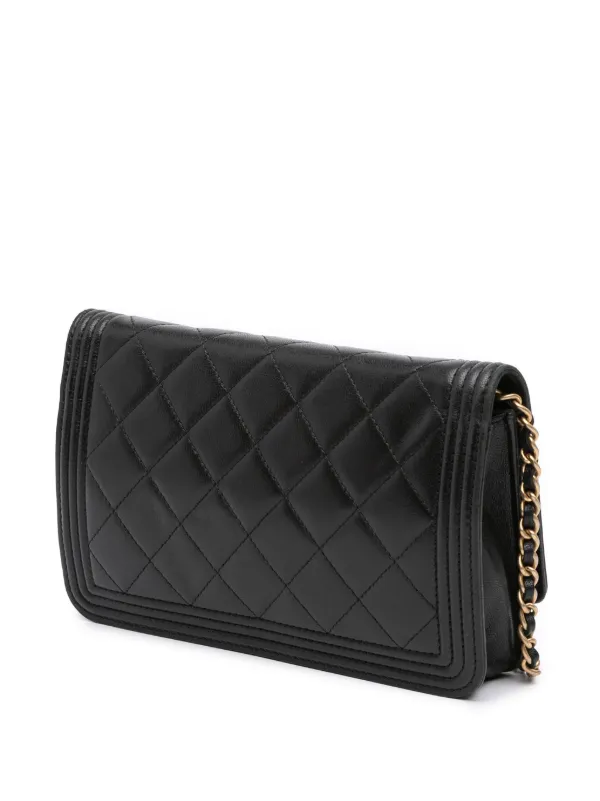 CHANEL Pre-Owned 2015-2016 Quilted Lambskin Boy Wallet On Chain Crossbody  Bag Black FARFETCH IN