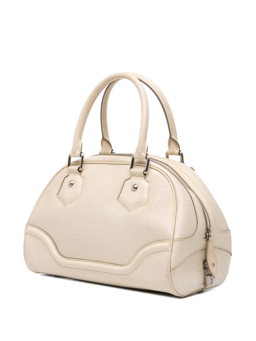 Pre-owned Louis Vuitton 2008 Epi Bowling Montaigne Pm Handbag In White