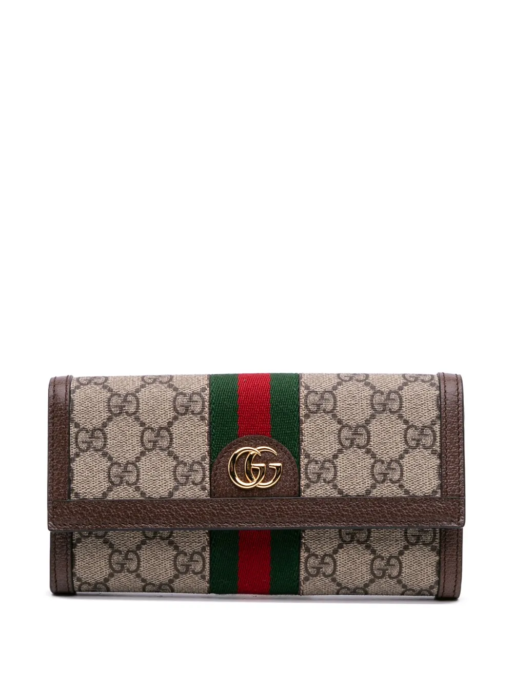 Pre-owned Gucci 2016-2025 Gg Supreme Web Ophidia Continental Wallet Long Wallets In Brown