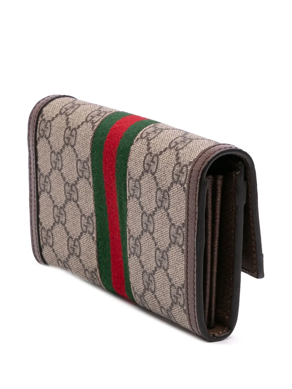 Pre-owned Gucci 2016-2025 Gg Supreme Web Ophidia Continental Wallet Long Wallets In Brown